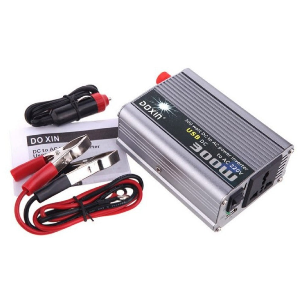 Car power inverter front view showing USB port