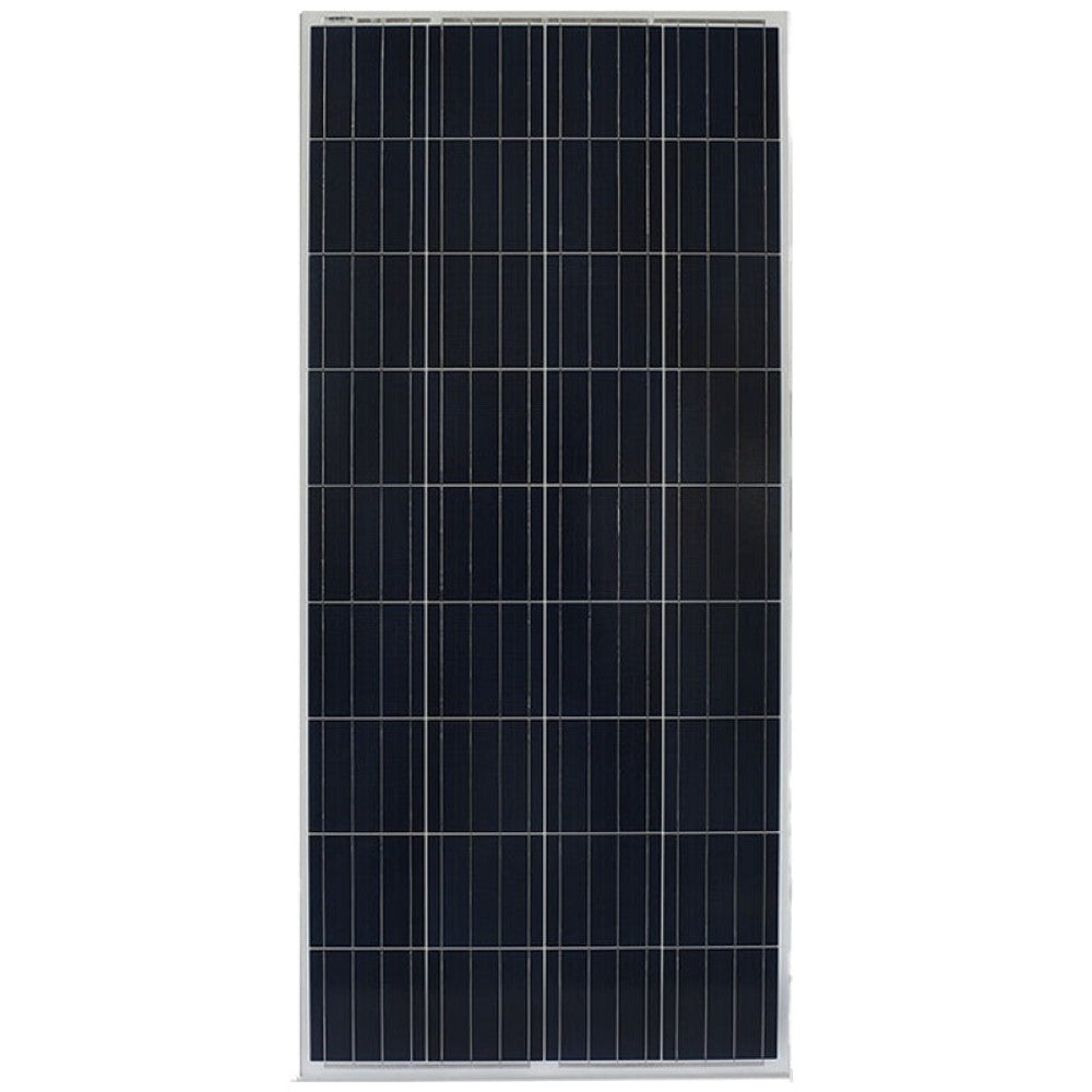 150W solar panel showing voltage and current specifications