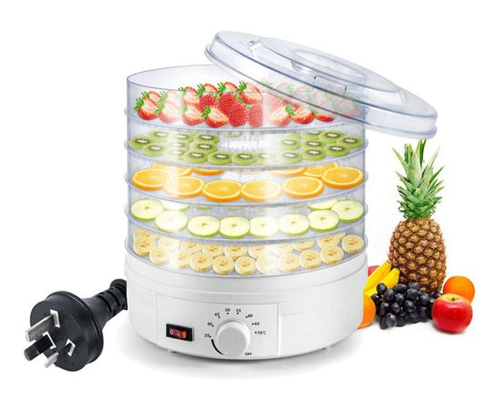Food dehydrator showing power and temperature label