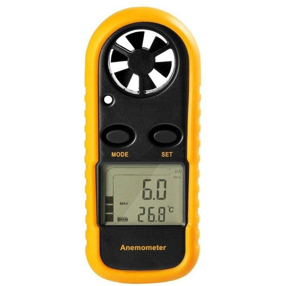 Wind speed meter anemometer resting on flat surface