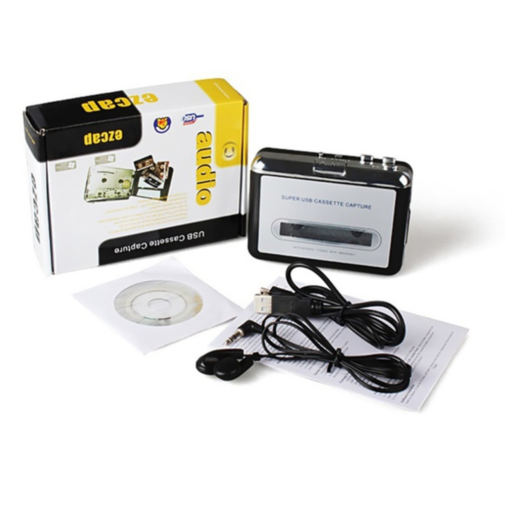 USB cassette player front view with USB cable
