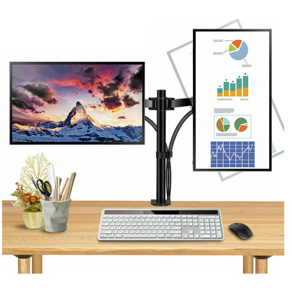 Dual arm monitor mount with black finish