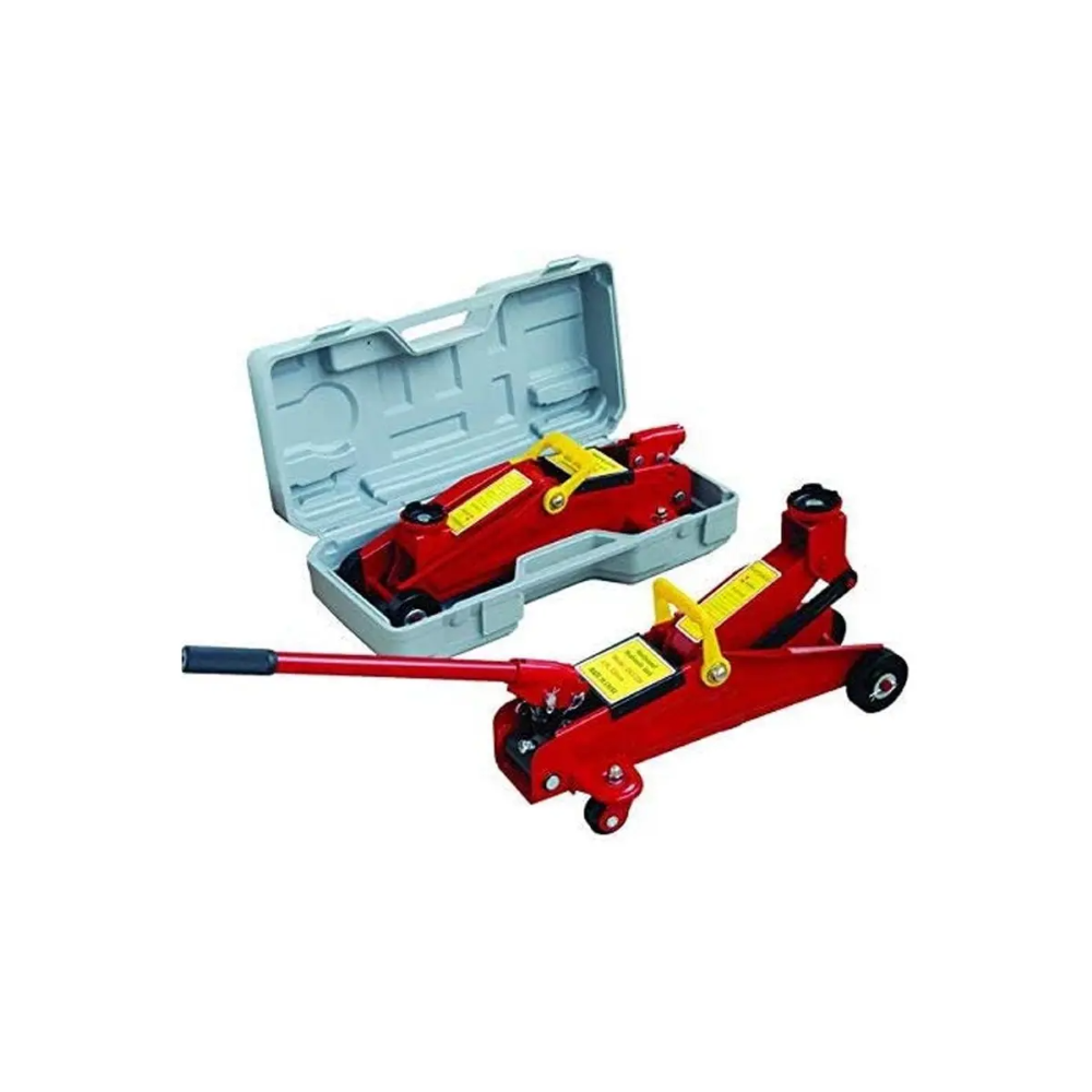 Floor jack in use on roadside