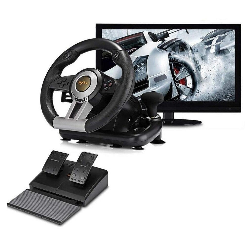 Gaming racing wheel front view with buttons