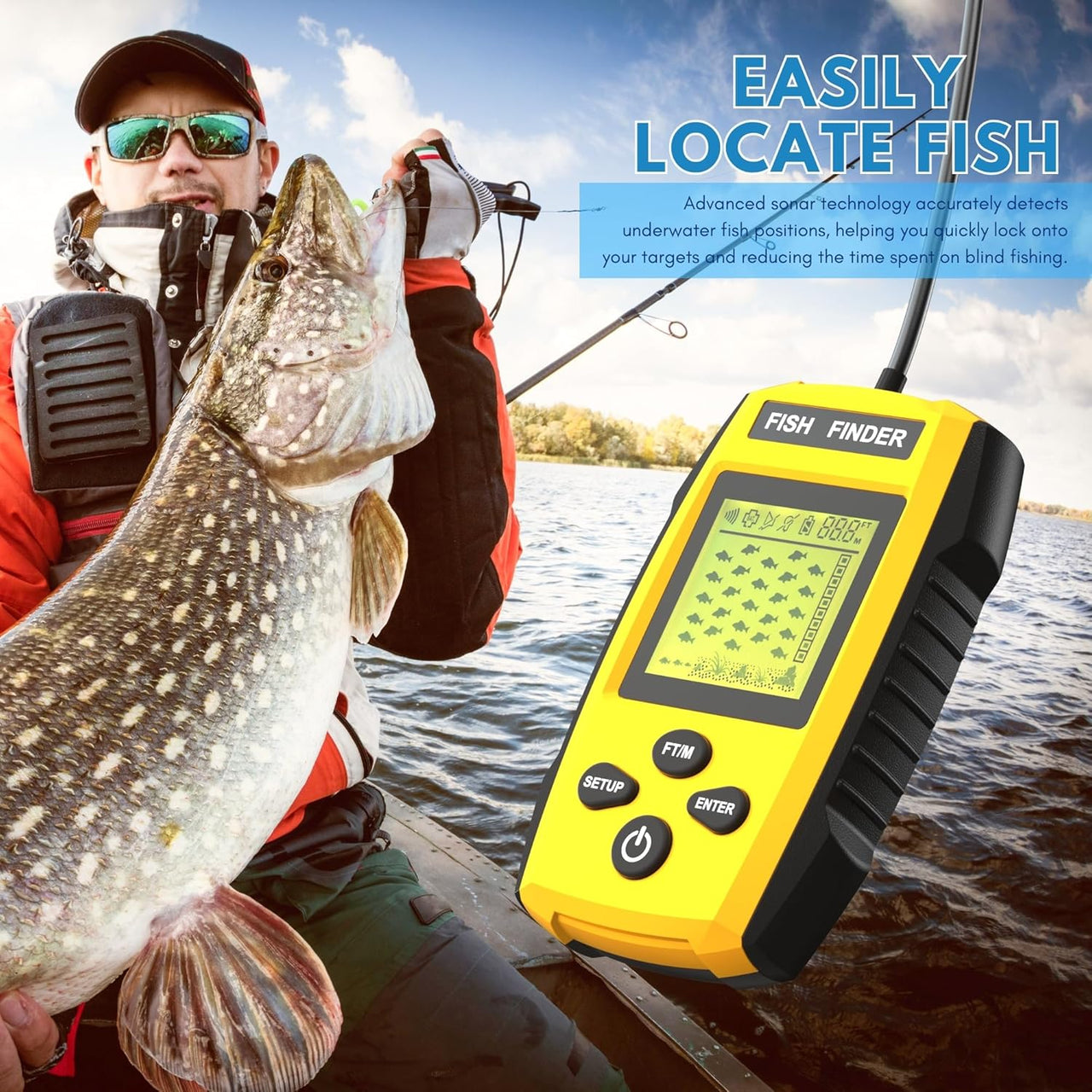 Portable fish finder with neck strap