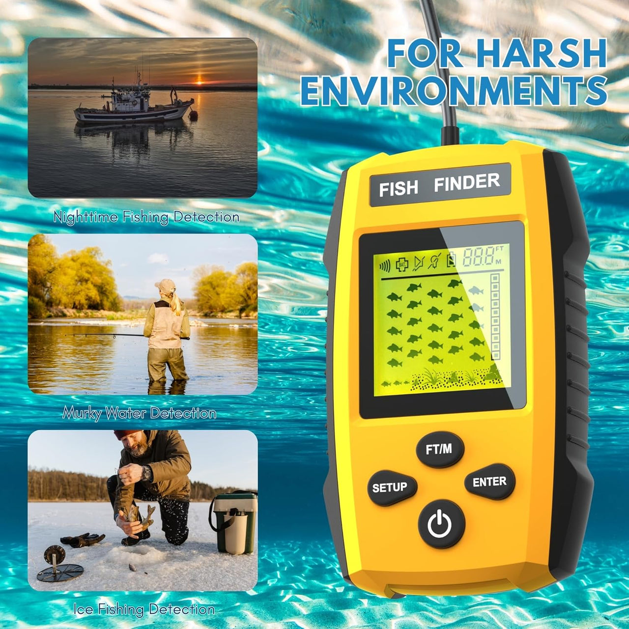 Fish finder float for water mounting