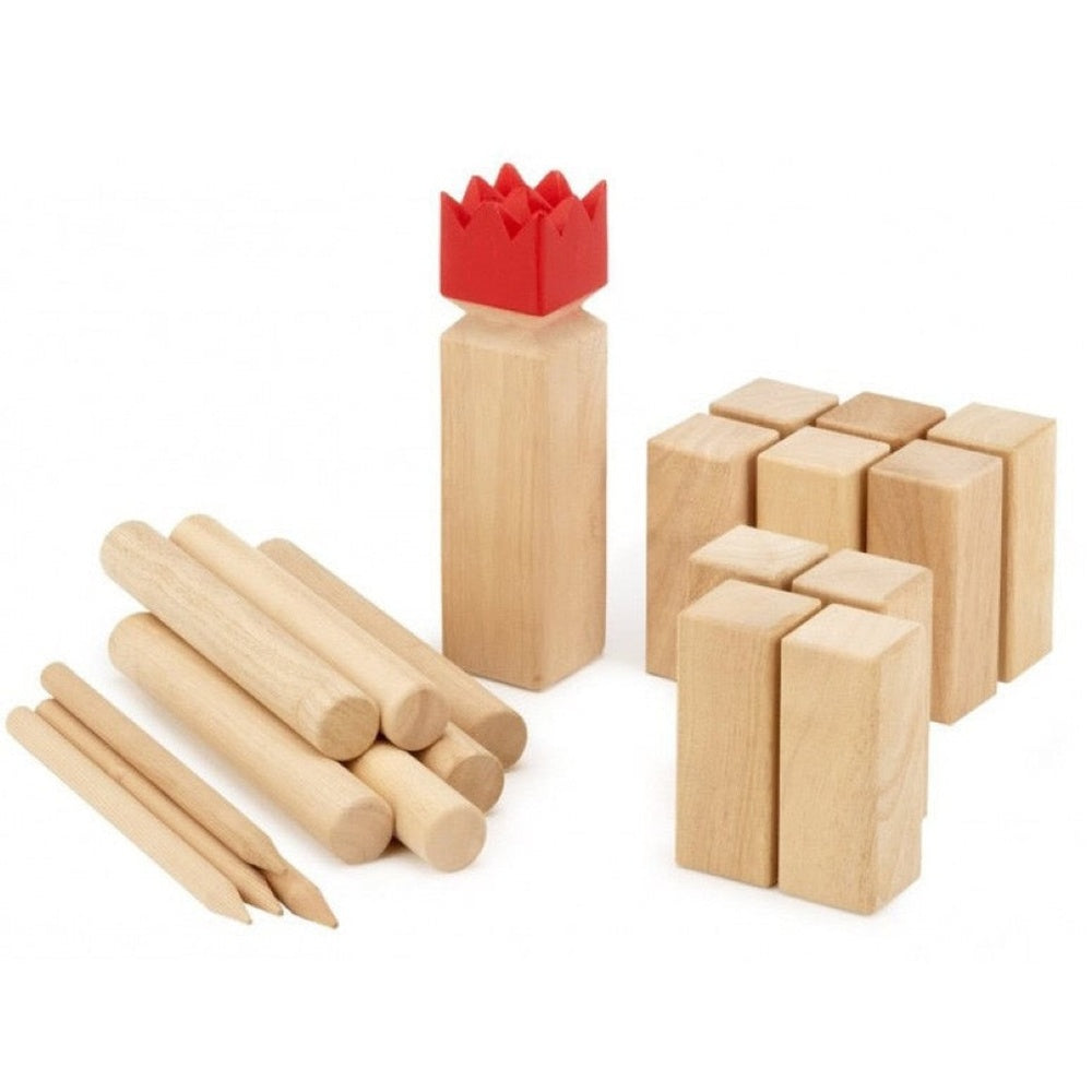Kubb set with corner stakes and king block