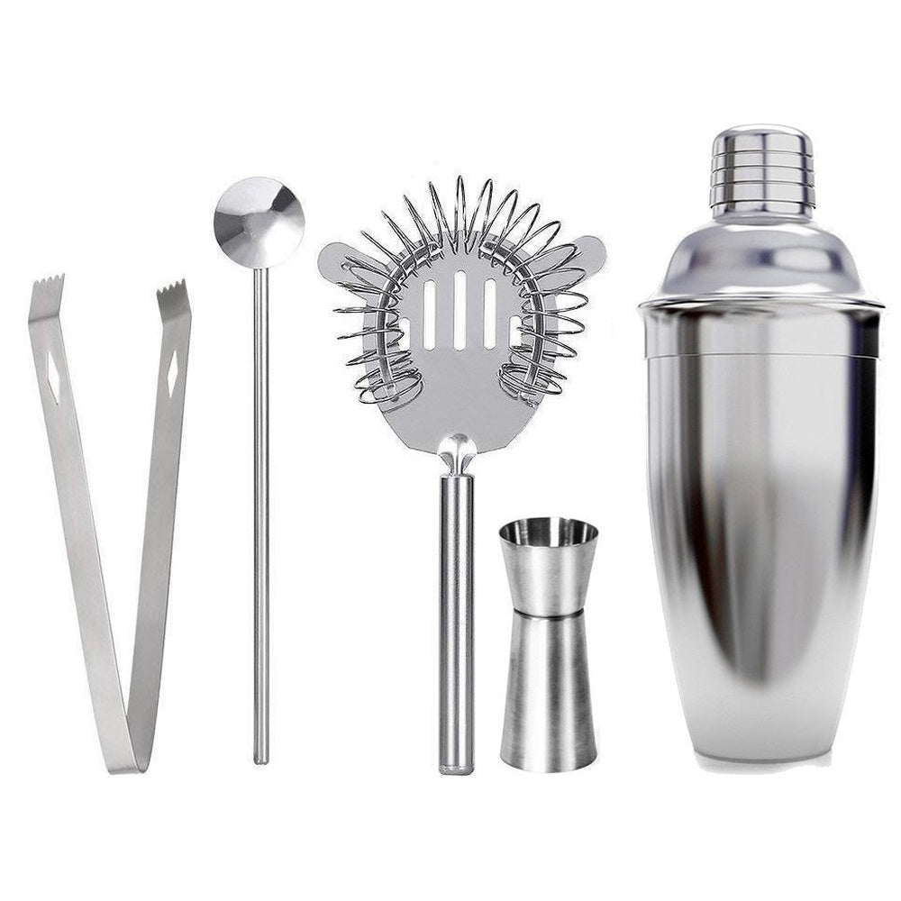 Cocktail shaker set in use with ice and drink mixing