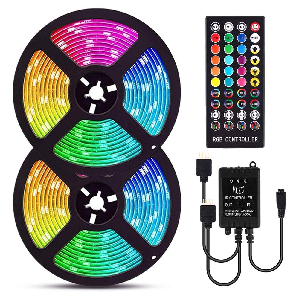 LED strip light with adhesive backing exposed