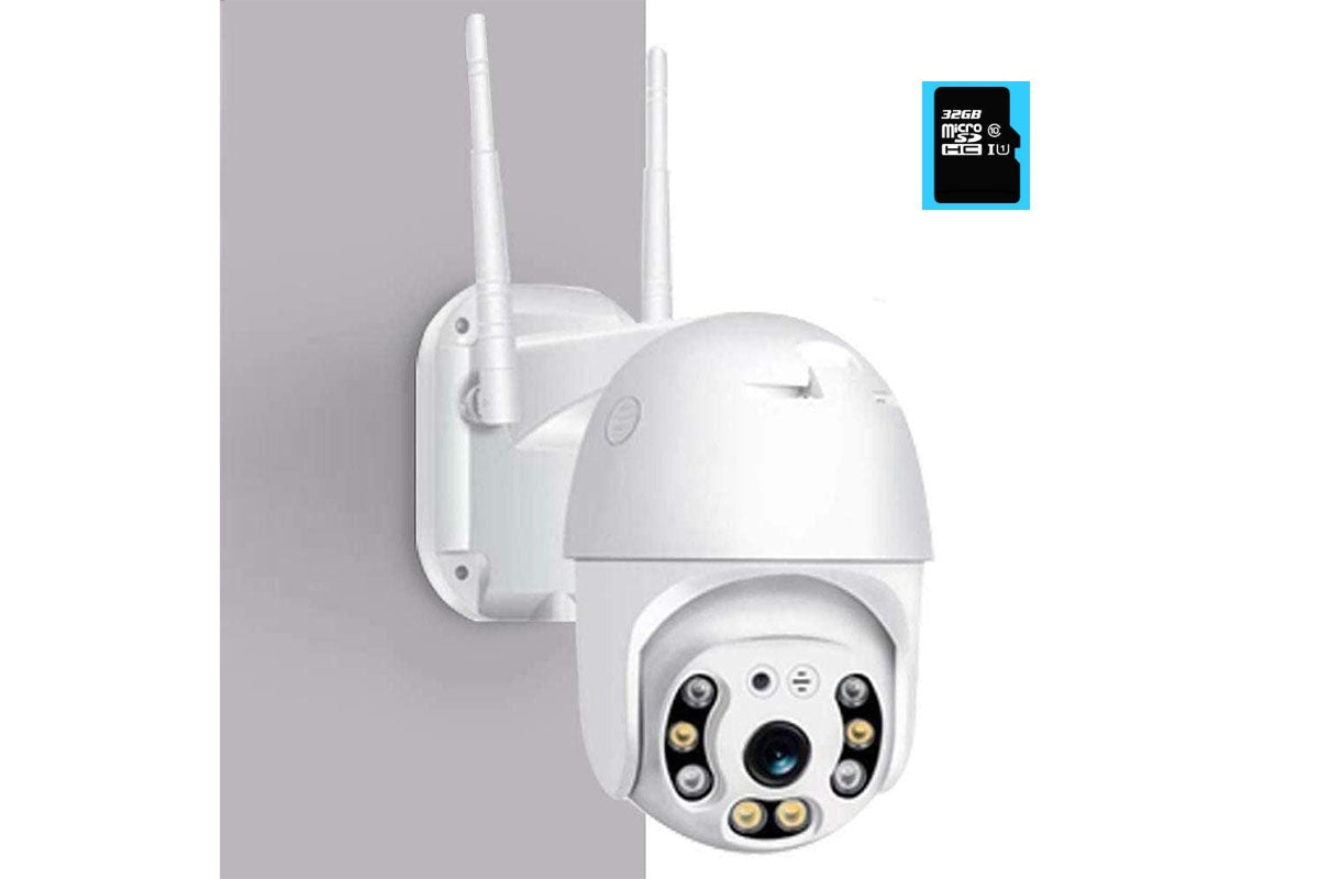 Wireless security camera installed indoors on wall