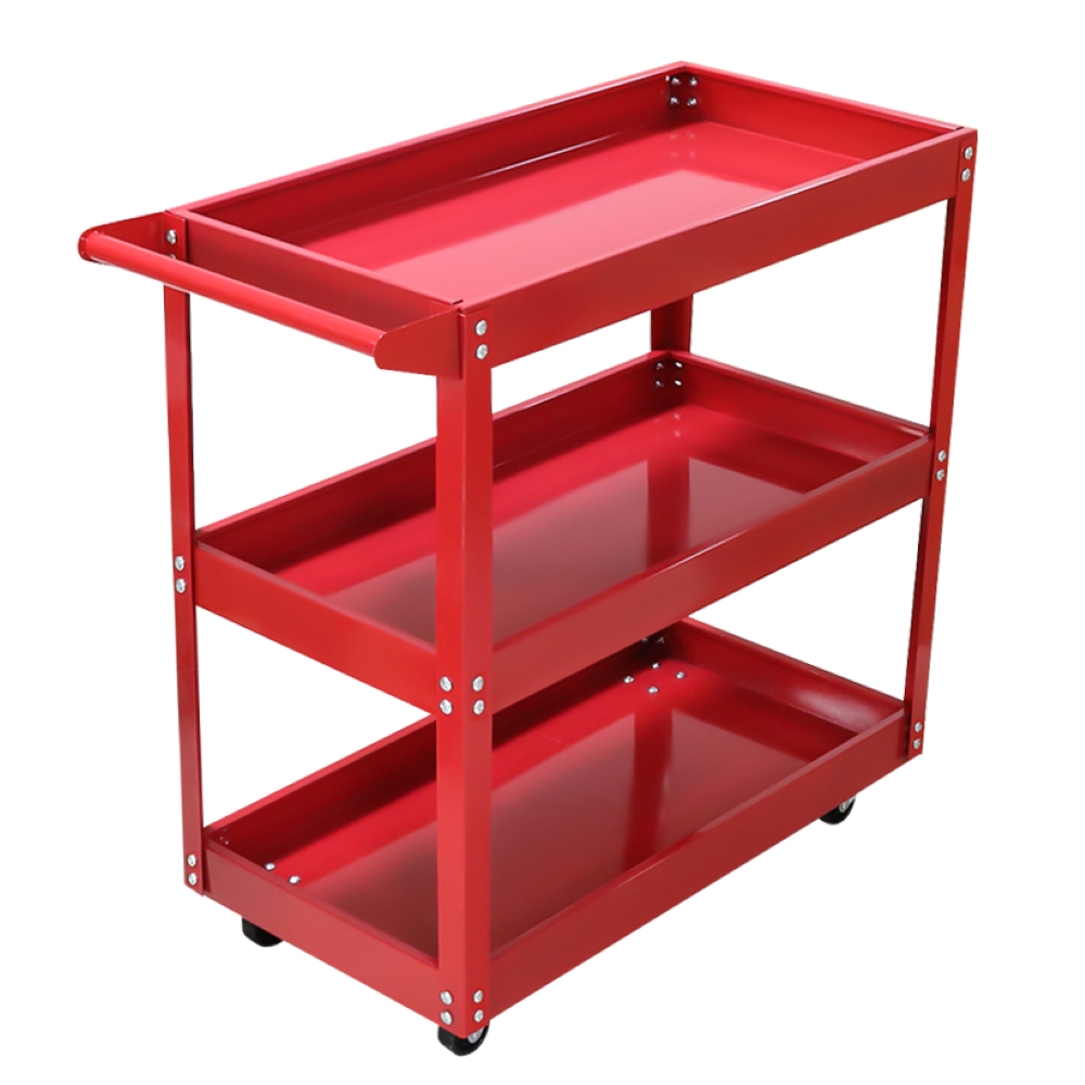 Steel tool cart trolley red powder-coated finish