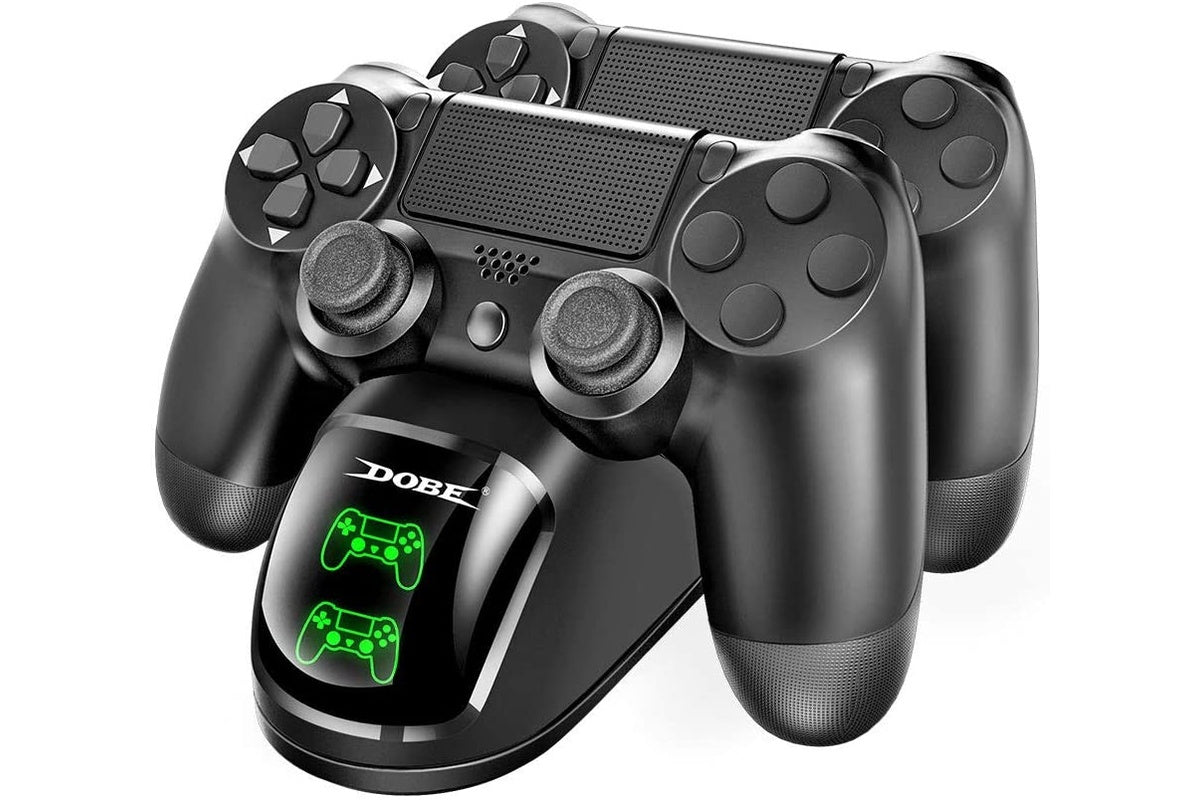 Dual controller charging dock with controllers charging