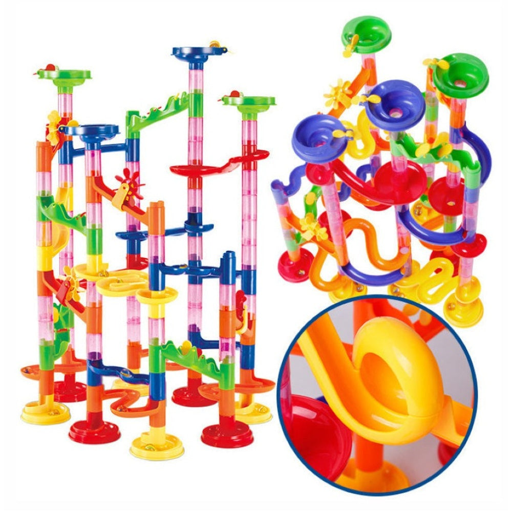 Marble run track toys colourful pieces assembled