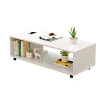 Thumbnail for White coffee table multifunction design with wheels