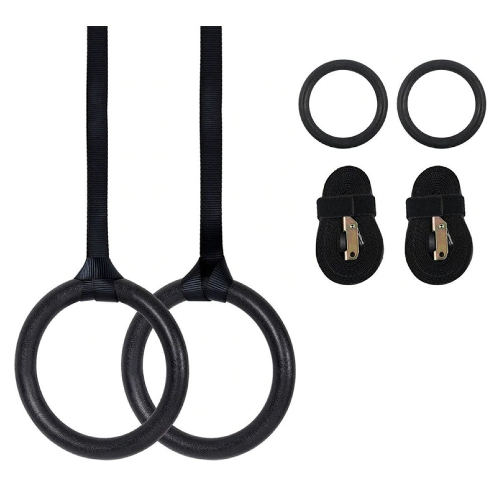 Black gymnastic rings with 24cm diameter