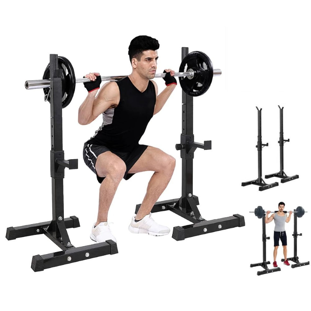 Squat rack bench press rack front view with barbell holders