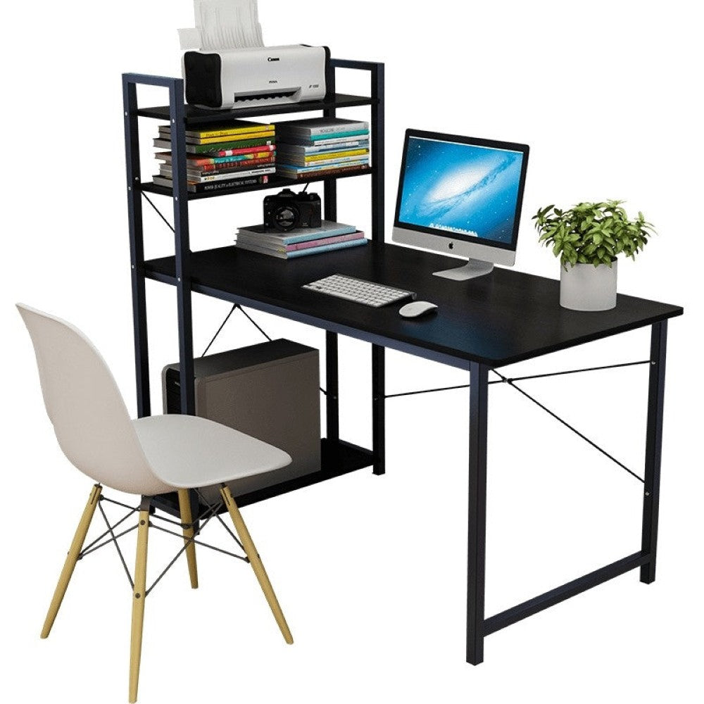 Black computer desk table with metal frame and MDF top