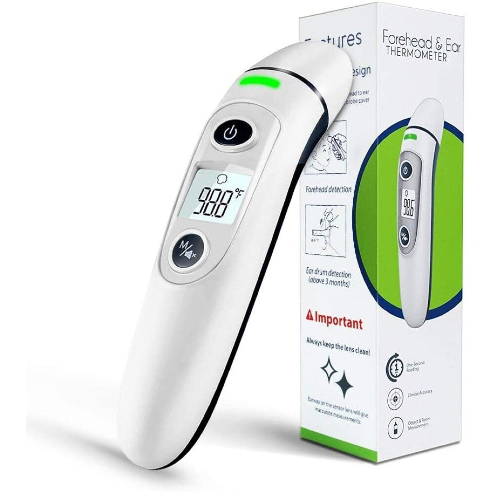 Forehead ear thermometer white handheld device