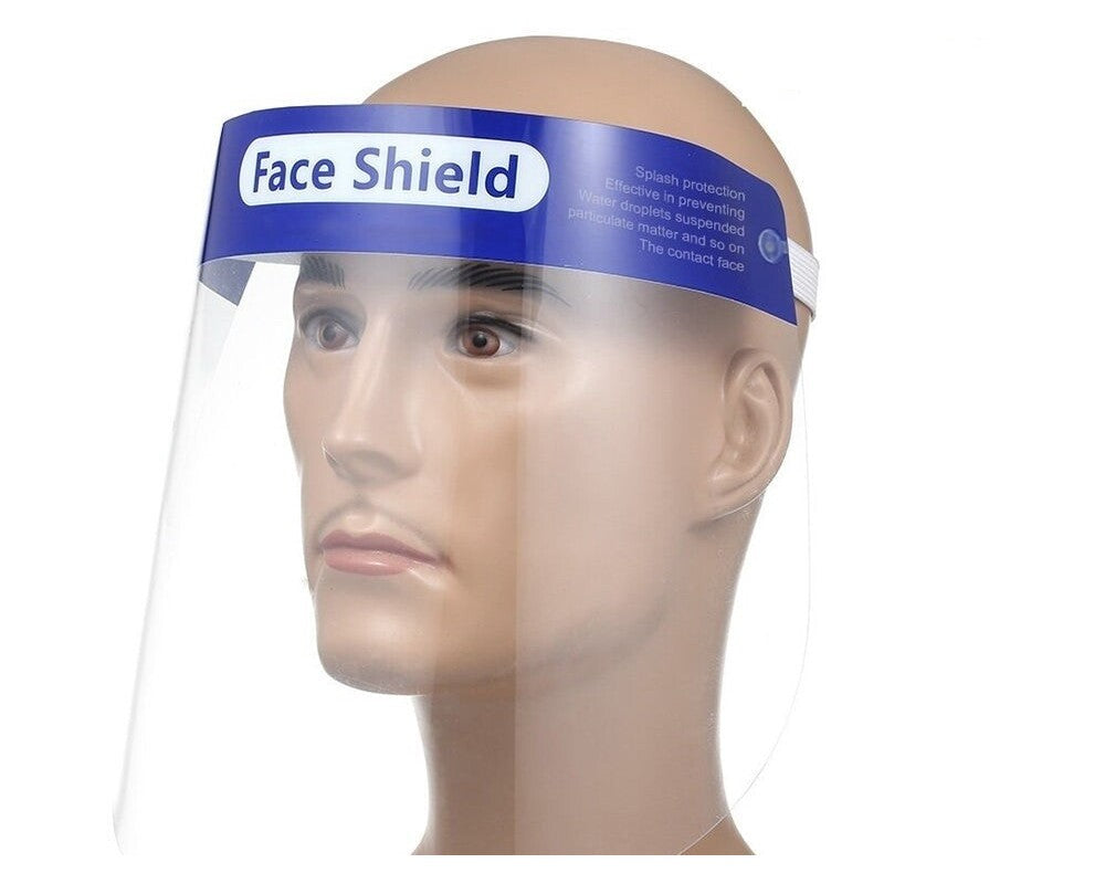 Face shield close-up of transparent visor