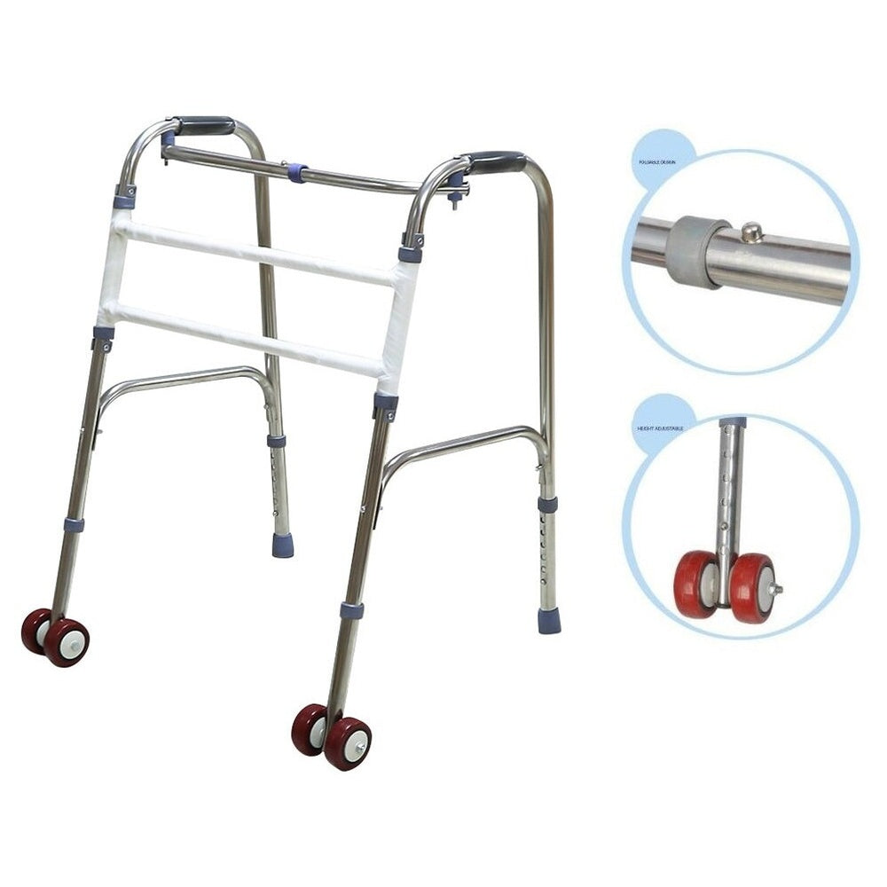 Adult walking frame mobility walker front view in stainless steel
