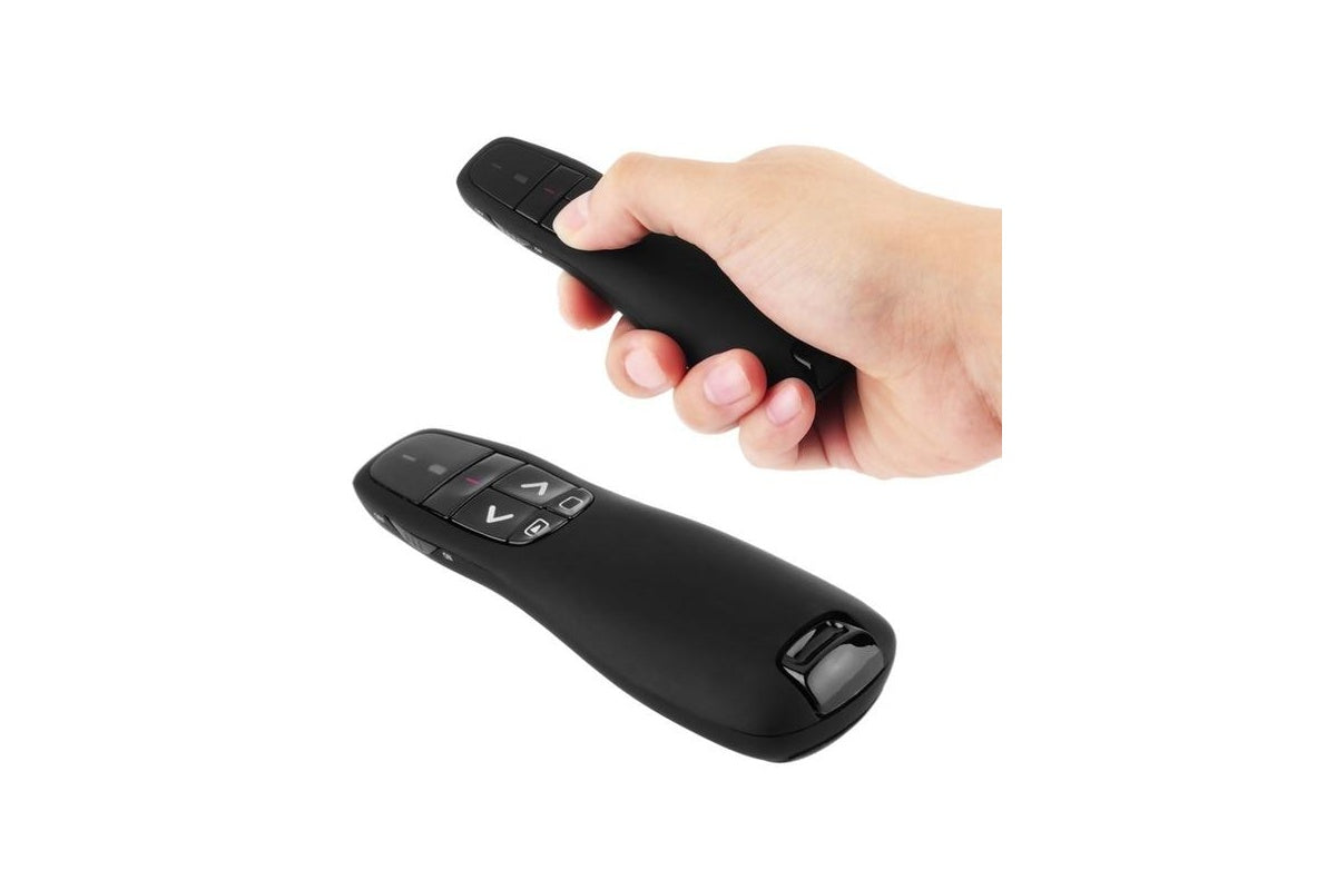 Presenter remote showing red laser pointer tip