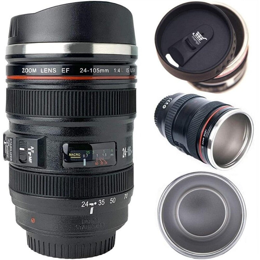 Camera lens mug 400ml capacity shown