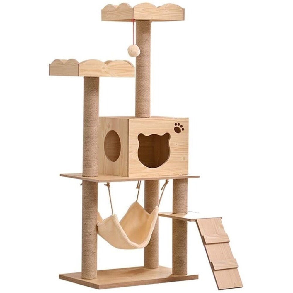 Cat tree tower with plush covered platforms