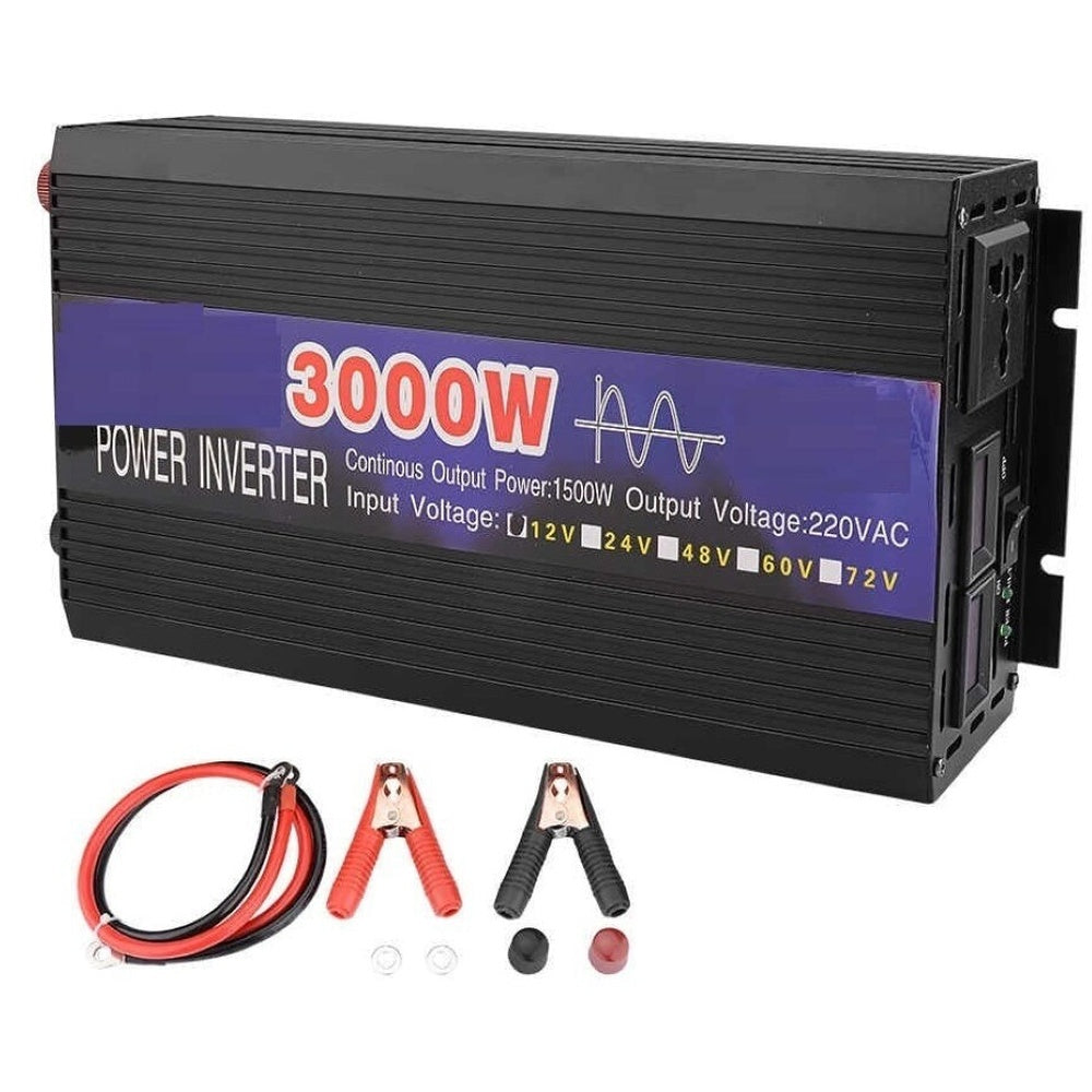 Pure sine wave inverter 3000W 12V with safety labels and protection features