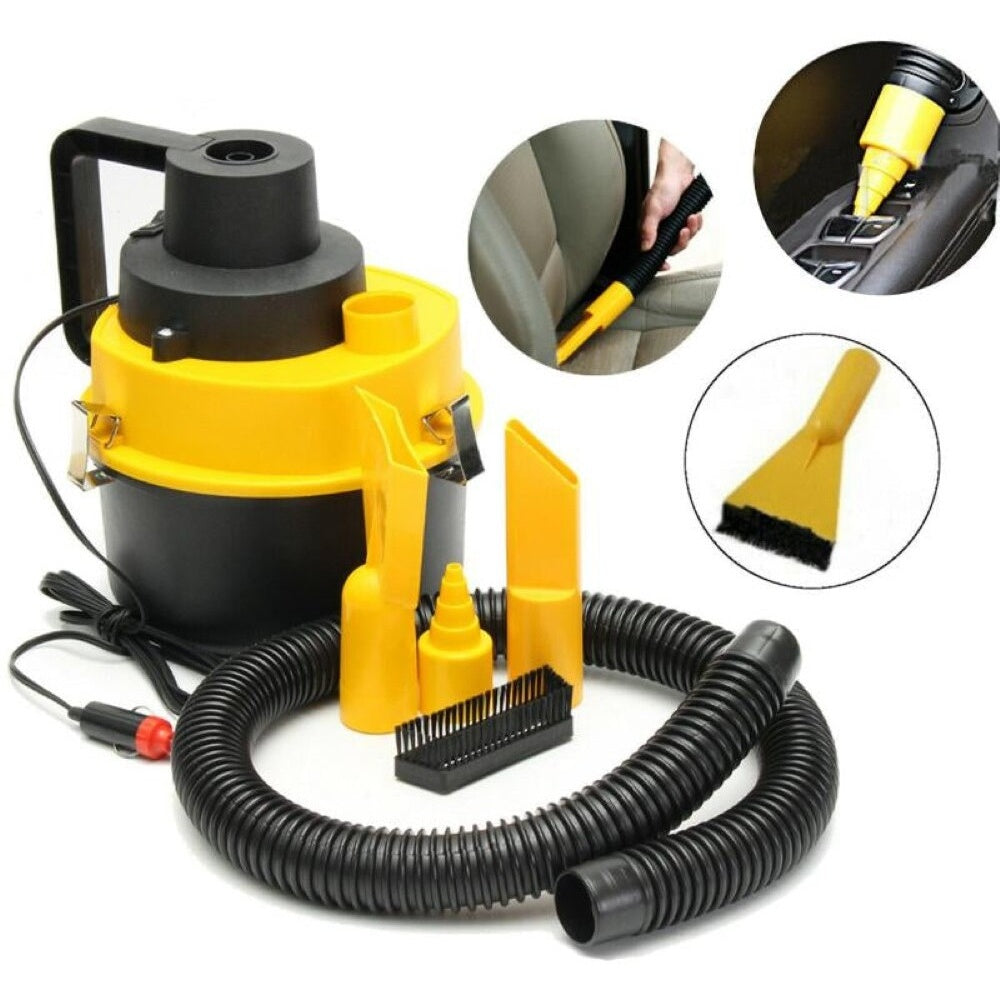 Portable vacuum cleaner with accessories laid out