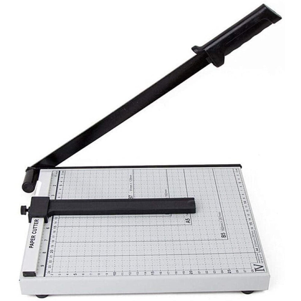 Paper cutter with ergonomic handle and safety guard