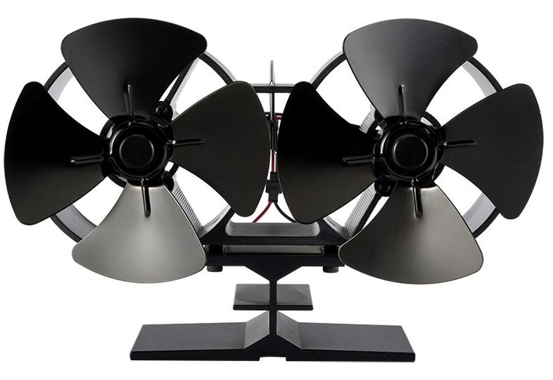 Double head stove fan showing compact size