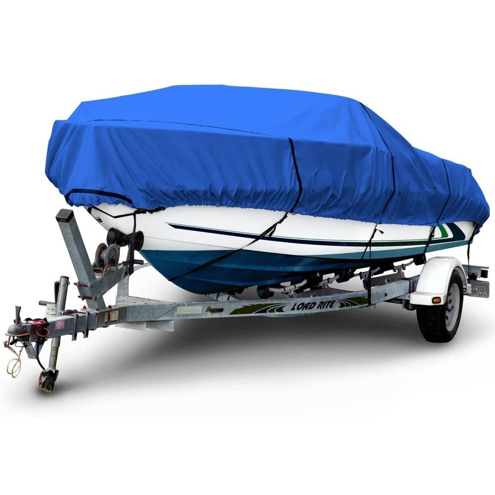 Side view showing elastic hem on boat cover