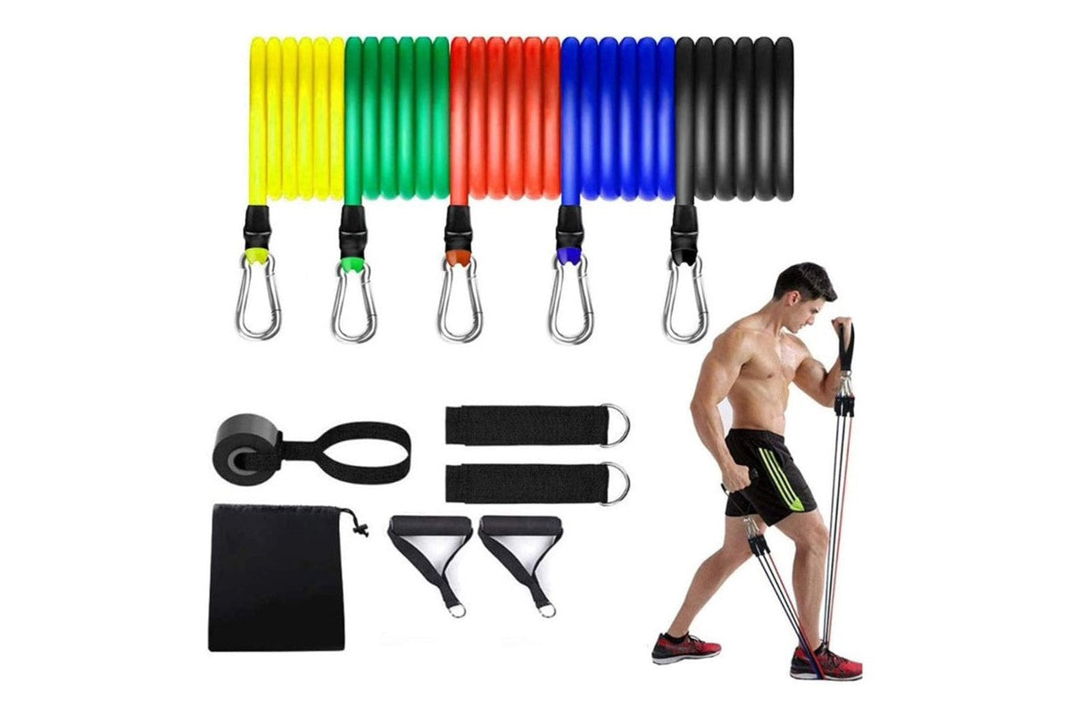 Resistance bands with handles and door anchor