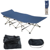 Thumbnail for Folding bed stretcher portable camping bed blue fabric and metal frame