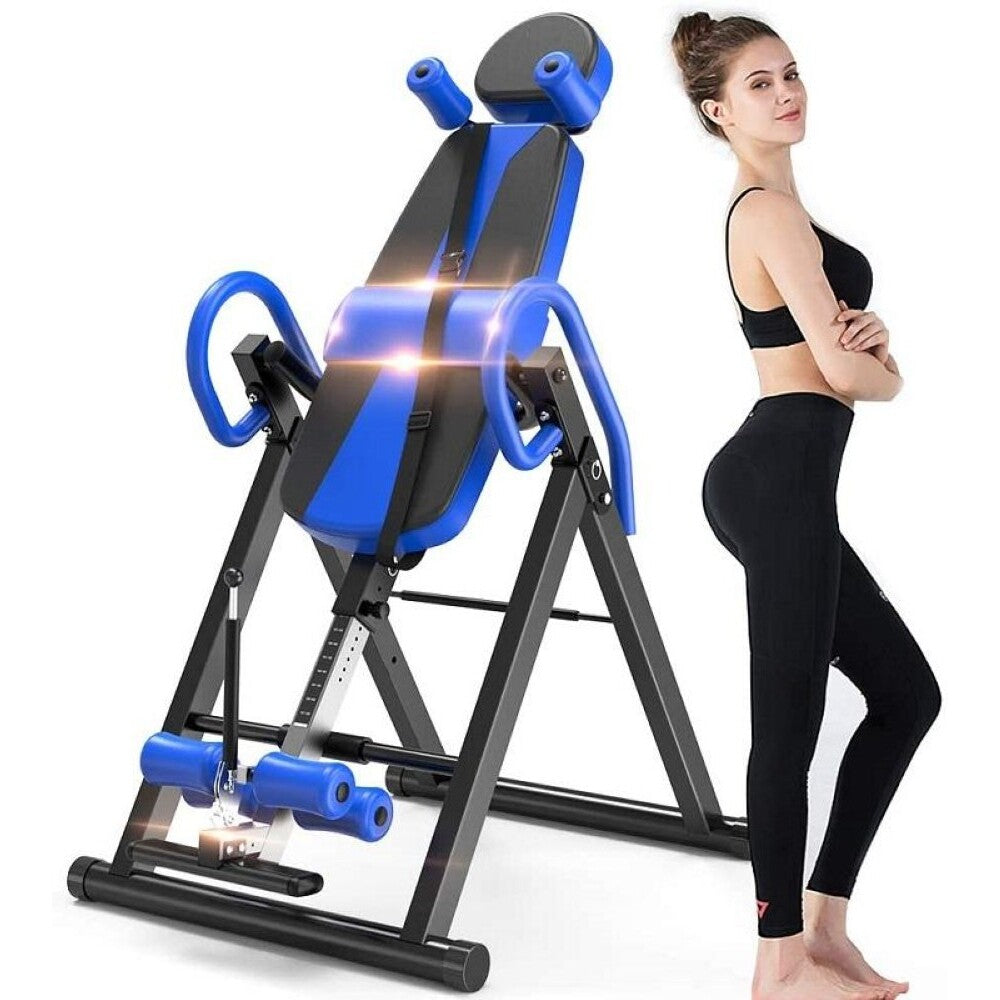Blue heavy duty inversion table with headrest