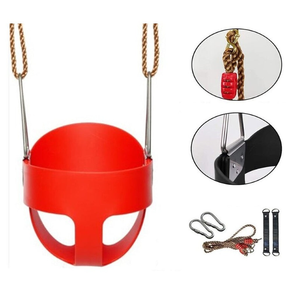 Red toddler bucket swing seat front view with armrests