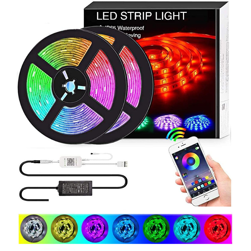 LED Strip Light RGB 10M showing flexible white base