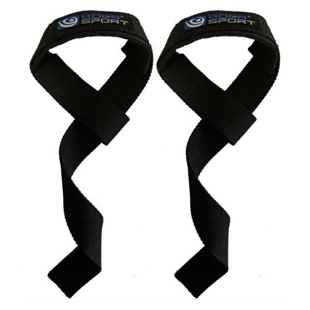 Black lifting straps showing length and width