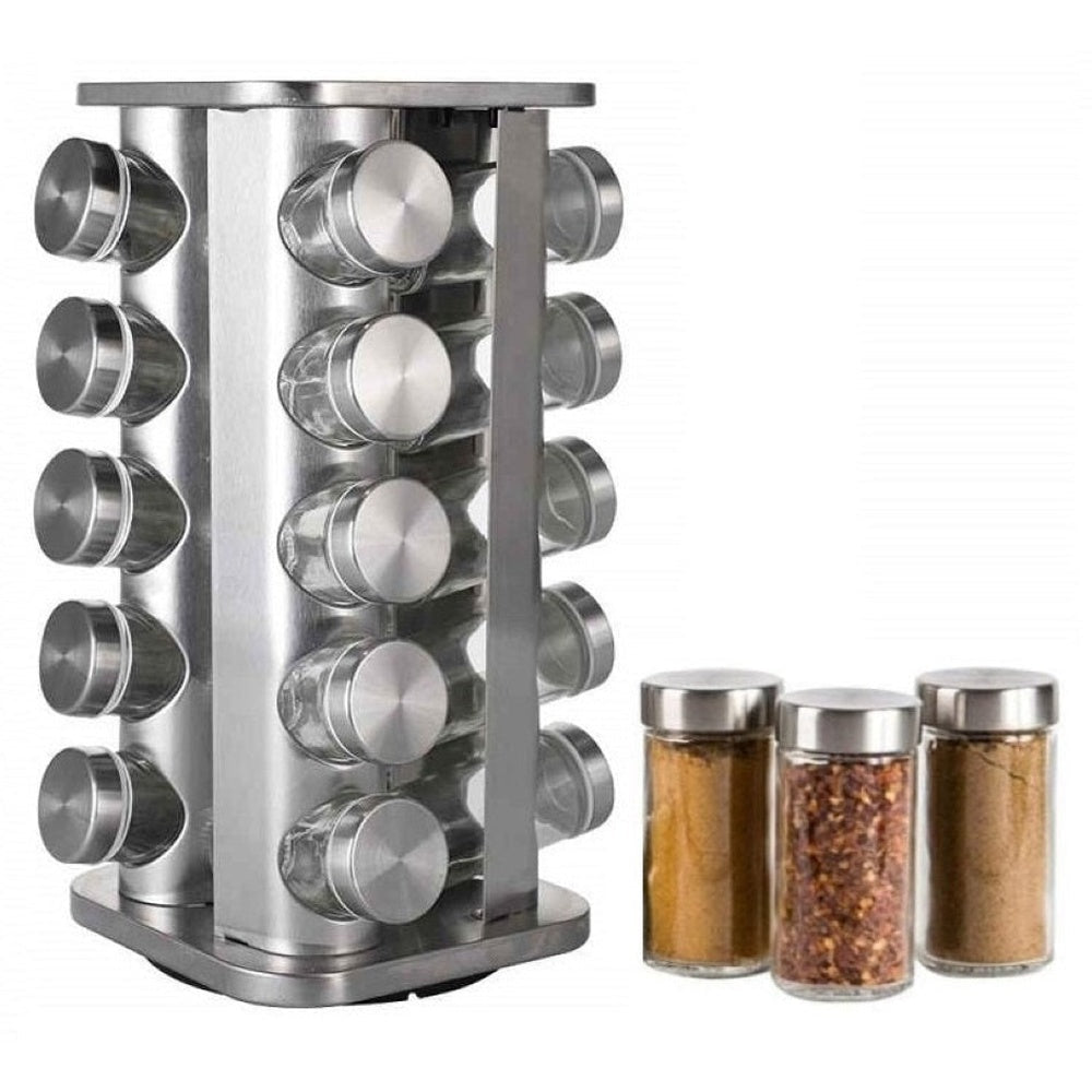 Spice Rack Stand with 16 glass jars filled