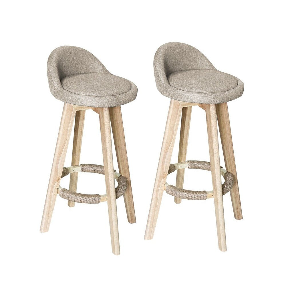 Bar Stools Chair 360 degree swivel beige fabric seat front view
