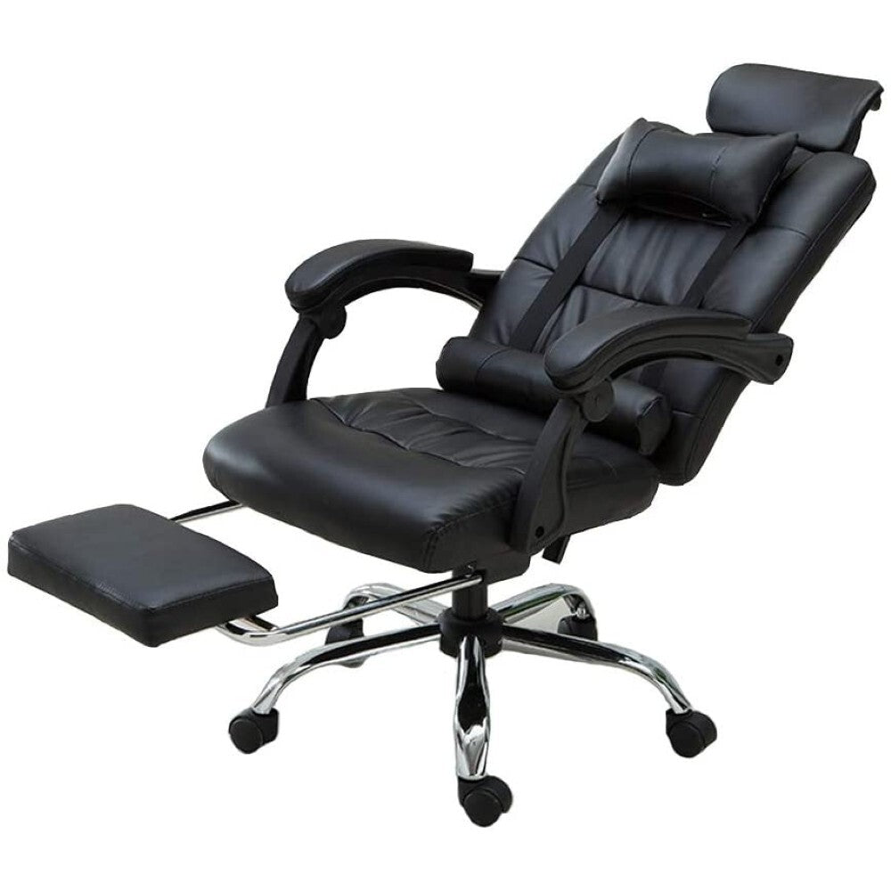 Office chair with footrest leather black