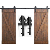 Thumbnail for Barn door hardware kit components laid out on floor