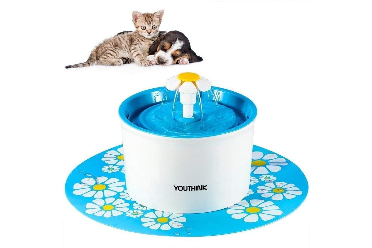 Side view showing USB cable connection for pet water fountain