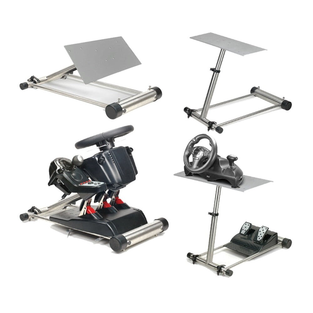 Gaming wheel stand with leather and steel frame