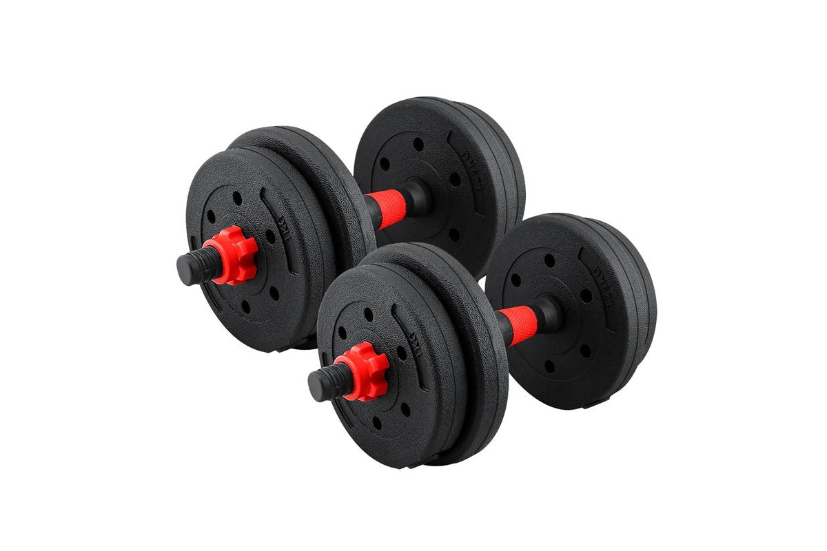 Dumbbell set converted to barbell