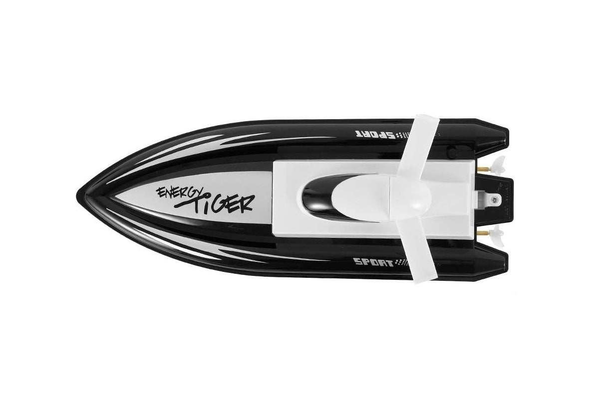 Top view of black white RC racing boat 29cm
