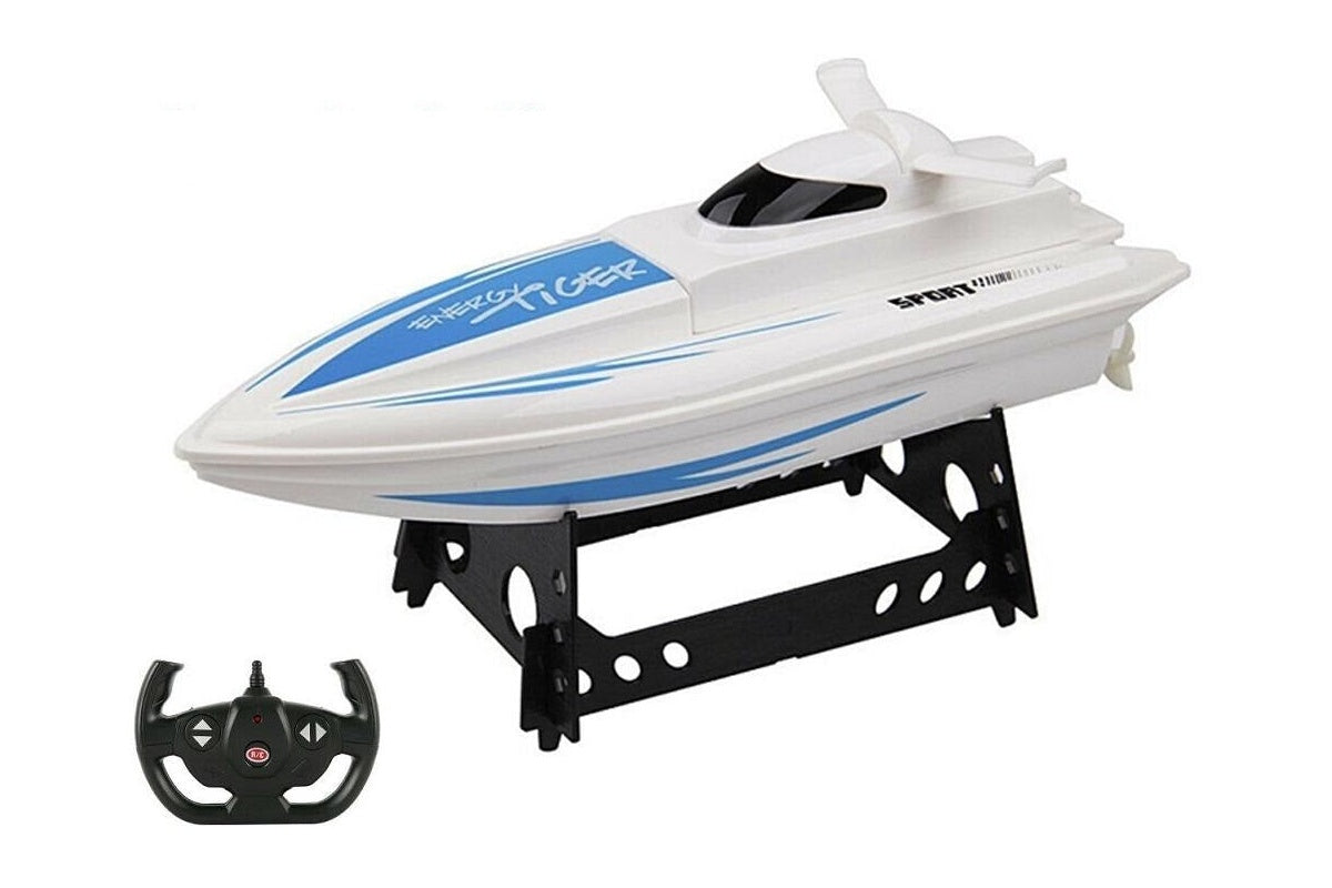 Top view of RC boat showing sleek design