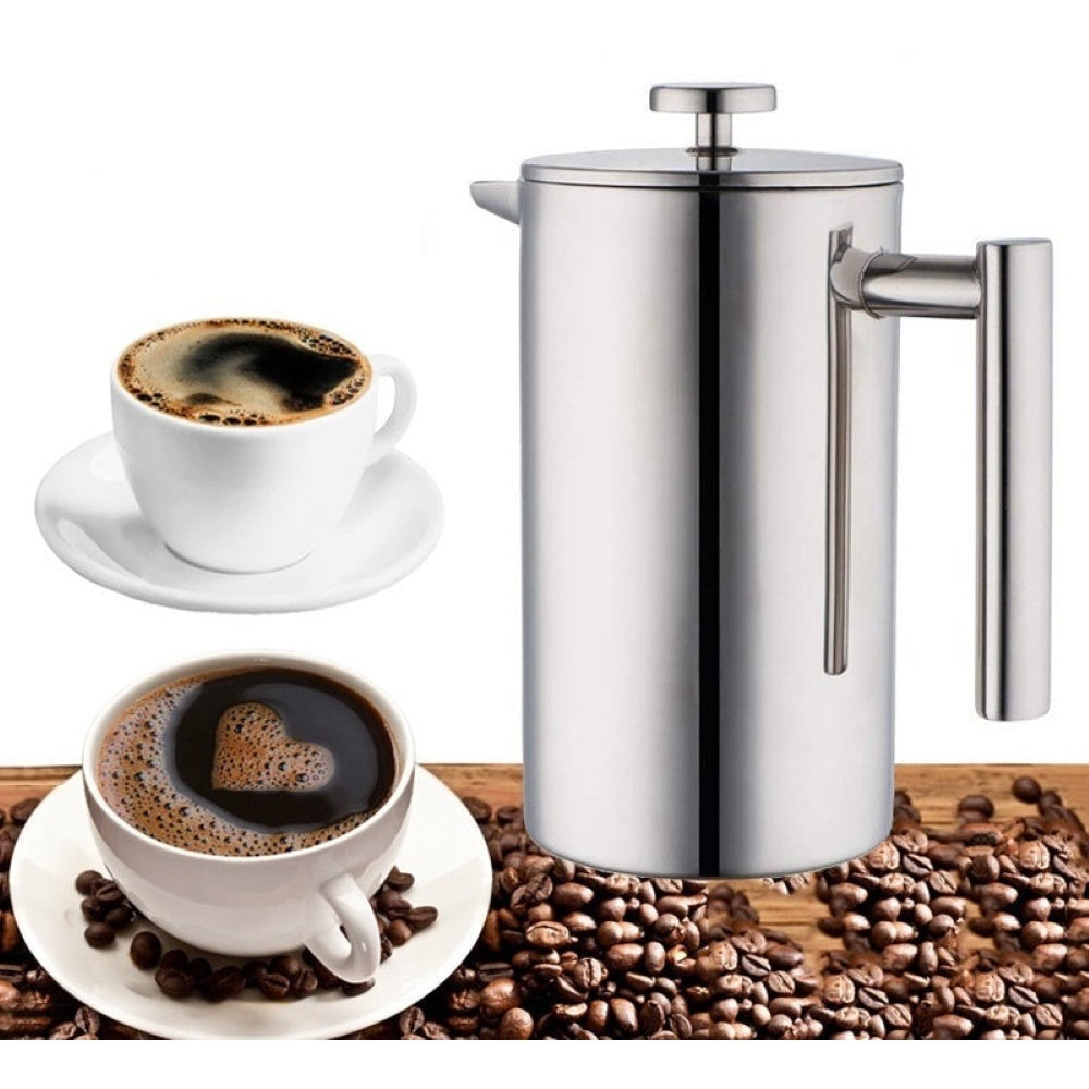 Coffee plunger stainless steel French press full view
