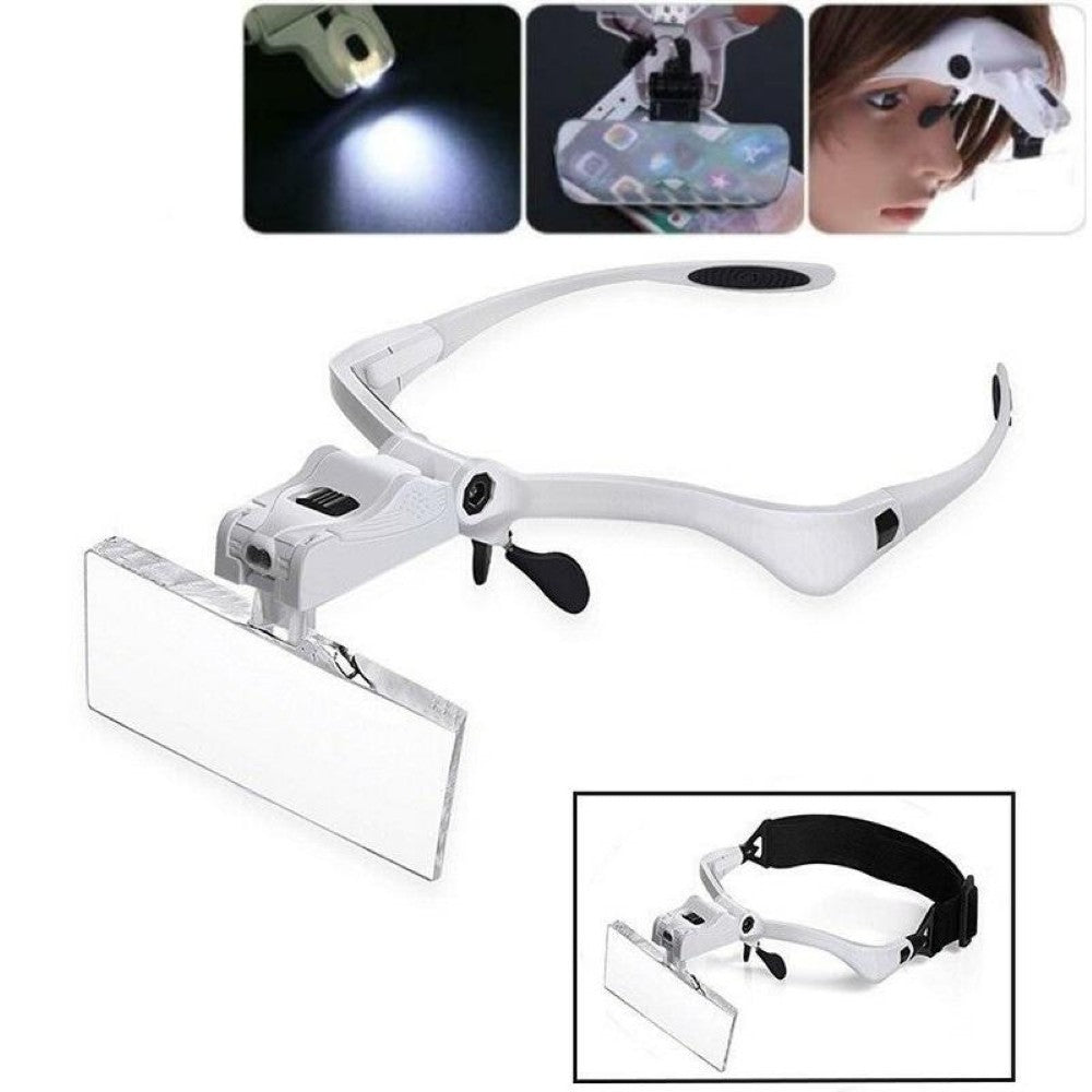Head mount magnifier with LED lamp white frame