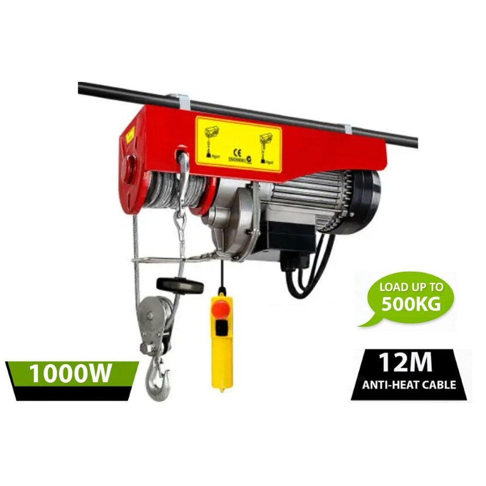 Electric hoist winch 500kg 12m with steel cable and hook